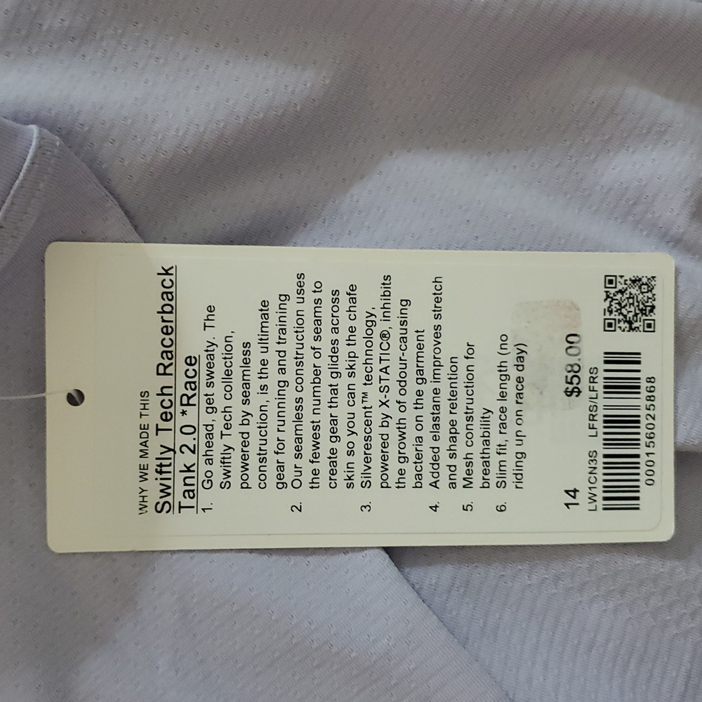 NWT Lululemon Swiftly Tech Racerback Tank 2.0 Race Lavender Frost Sz 4 - Picture 3 of 3
